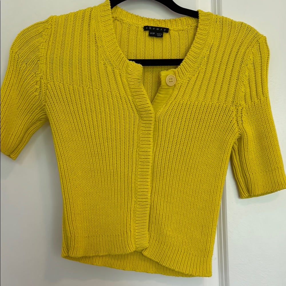 Theory Yellow Ribbed Knit Cardigan Sweater